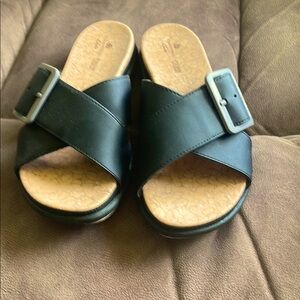 Black Slide Sandals with Buckle